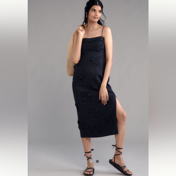 Linen Anthropologie NWT Maeve Linen Blend Appliqué Midi Dress size XL. - Picture 5 of 16